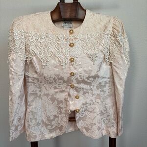 VTG Jeffrey & Dara by Linda Hutley Brocade Jacket Pearly Blush, Beaded Lace 7/8